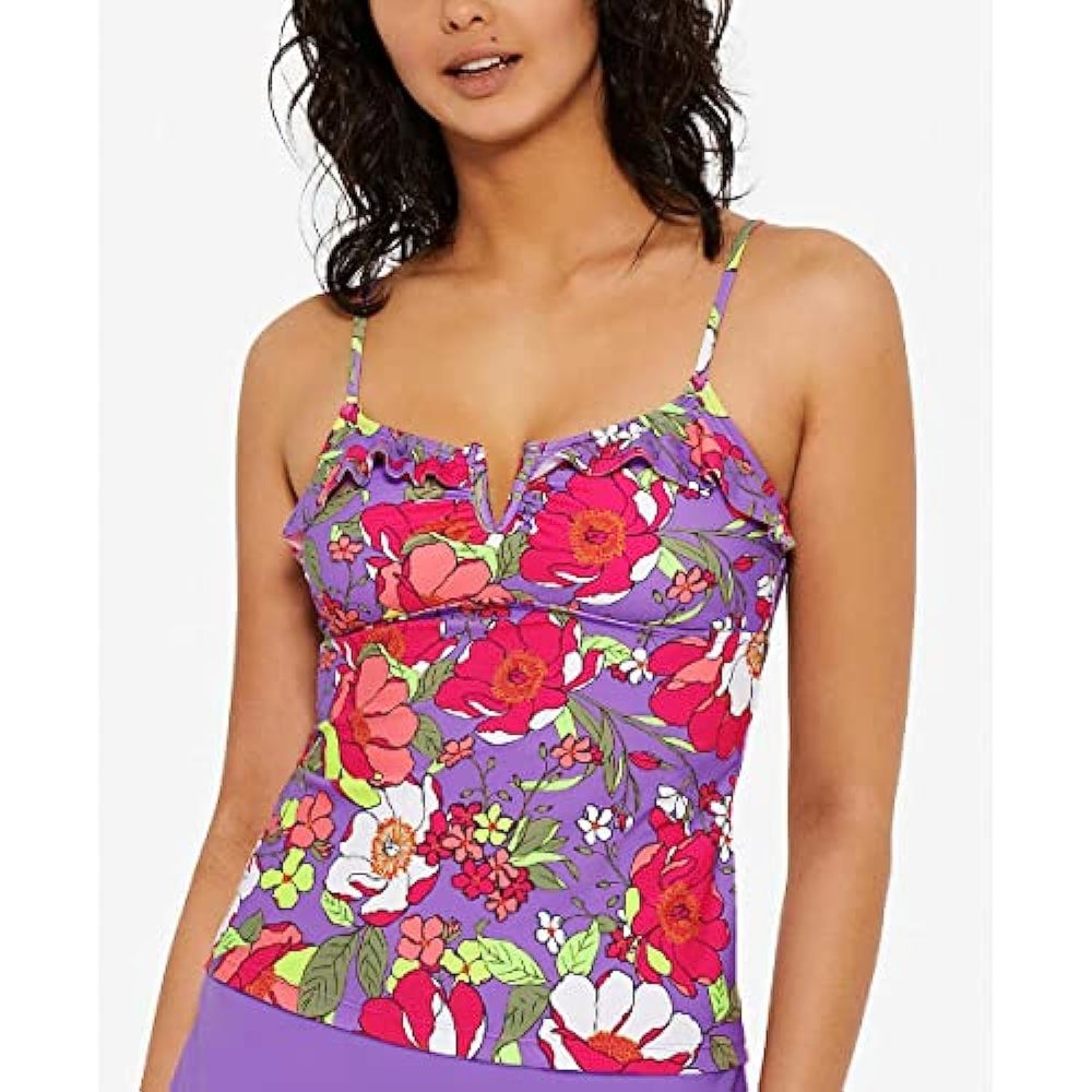 MSRP $30 Hula Honey Womens Floral Ruffle Swim Top Separates Size Small